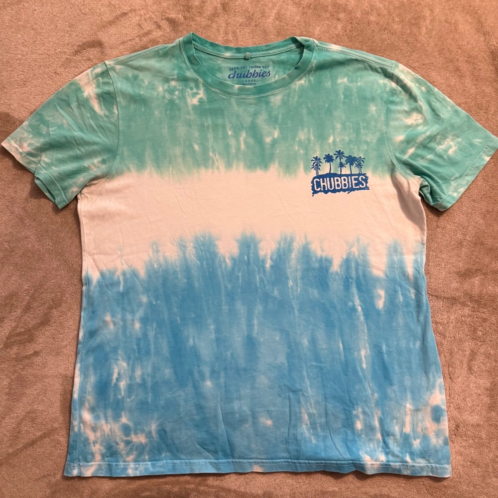 Chubbies Mens Large Blue Teal Tie Dye Palm Tree Graphic T-Shirt Cotton